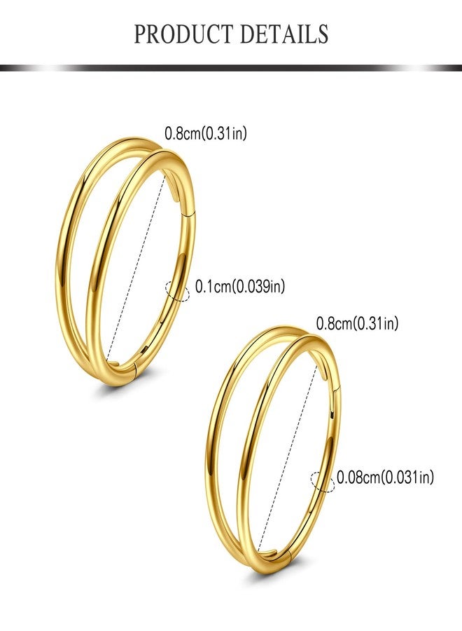 AVYRING حلقات أنف ذهبية من AVYRING، حلقتان، عيار 18، مصنوعة من الفولاذ الجراحي 316L، بمشبك مفصلي، مناسبة لحلقات الأنف الغضروفية والصدفية والدايت، عيار 18، للنساء والرجال، 8 مم - Image 2